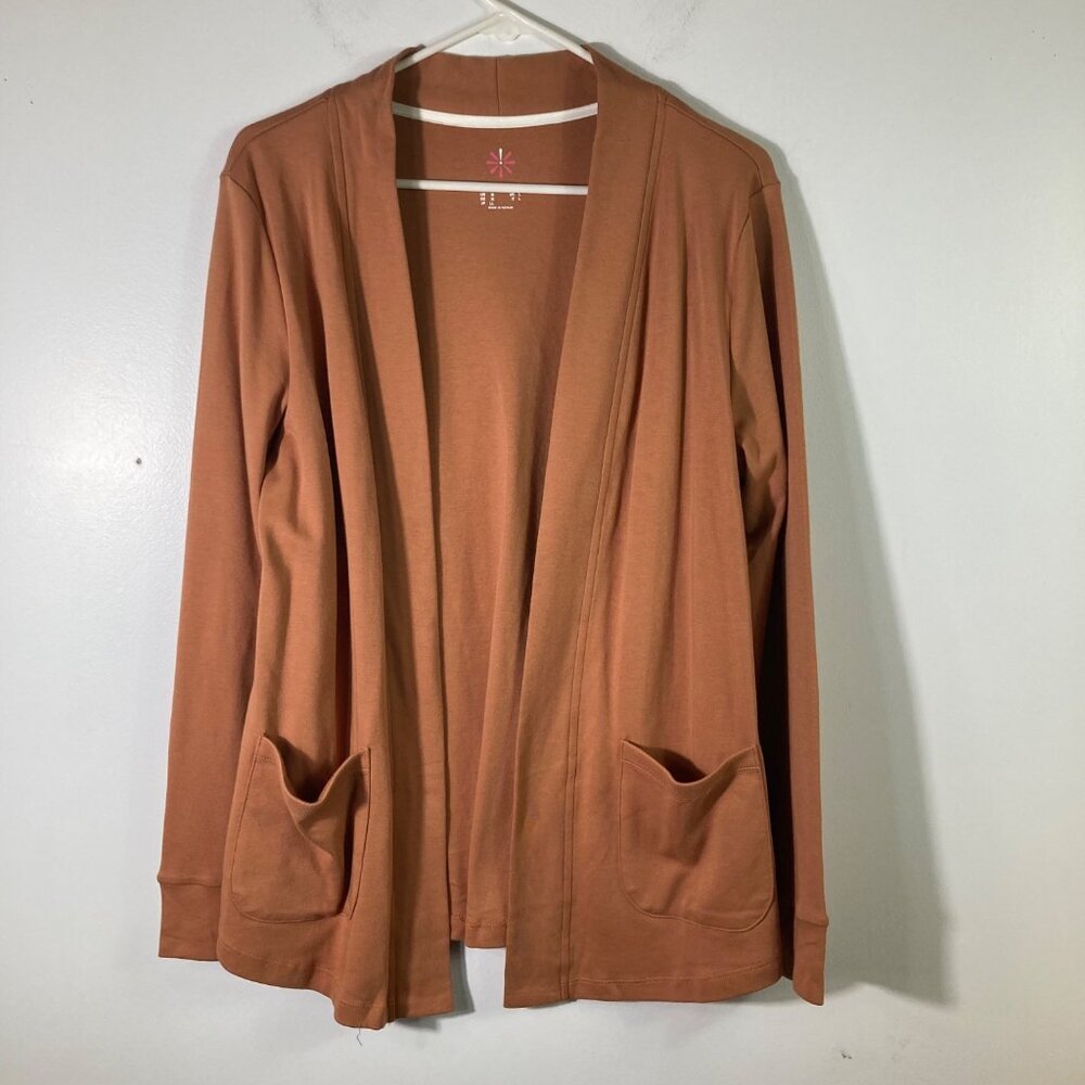 Womens Isaac Mizrahi Essentials Curved Hem Knit Cotton Cardigan Orange M A392881